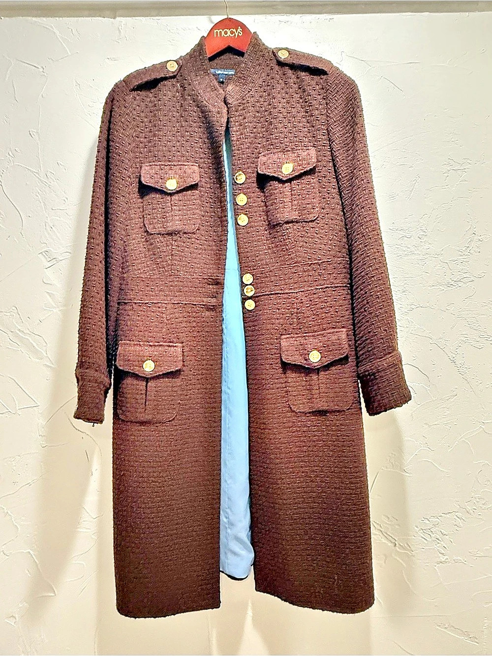 Taylor new york Brown & Blue Textured Pea Coat Size 12